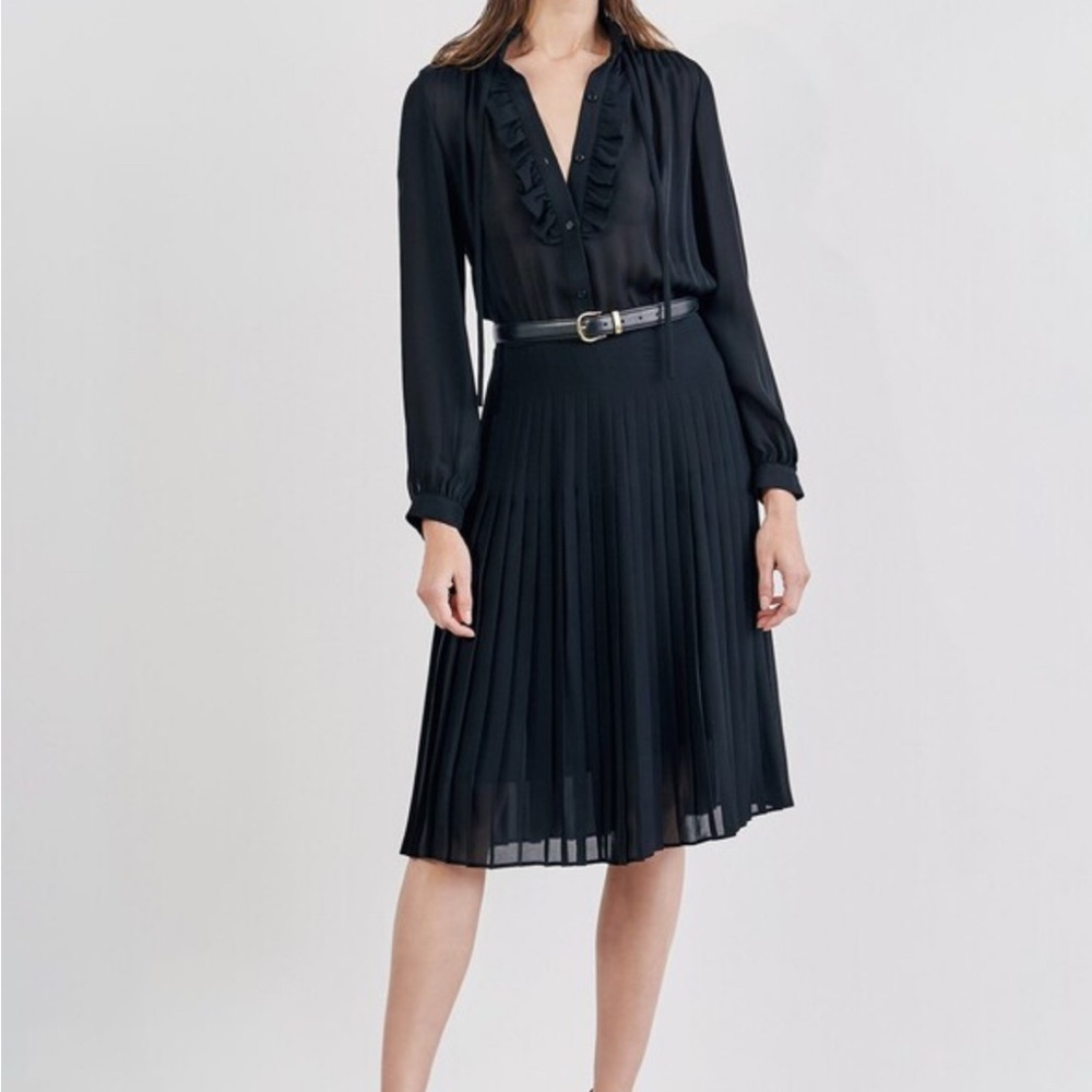 Nili Lotan Black Pleated Silk Claire Dress